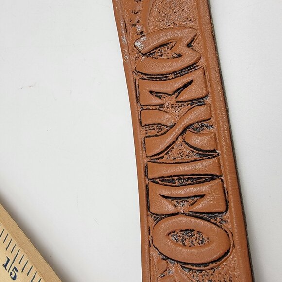 Vintage Tooled Leather Belt Mexico Spellout Ruins Embossed Unique - Picture 7 of 9